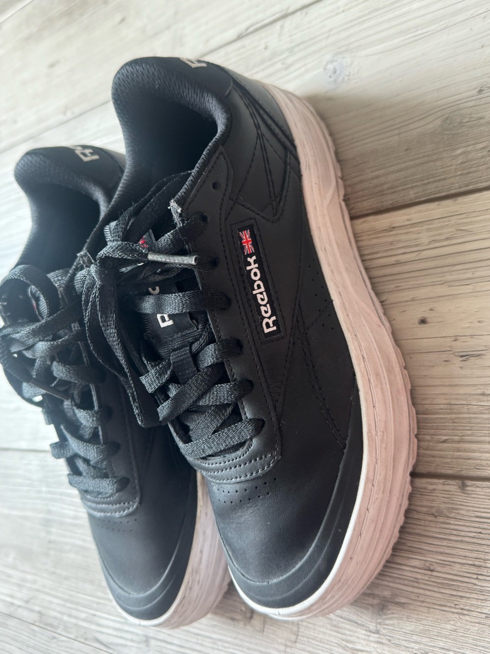 Reebok Black Leather Low-Top Sneakers with White Sole